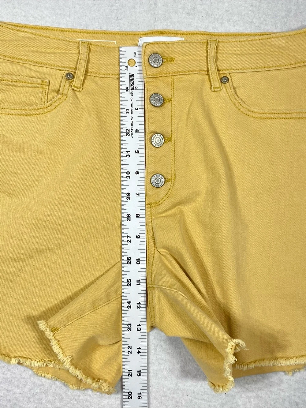 Sonoma Button Fly Denim Shorts Womens 14 Mustard Yellow High Rise Raw Hem Casual